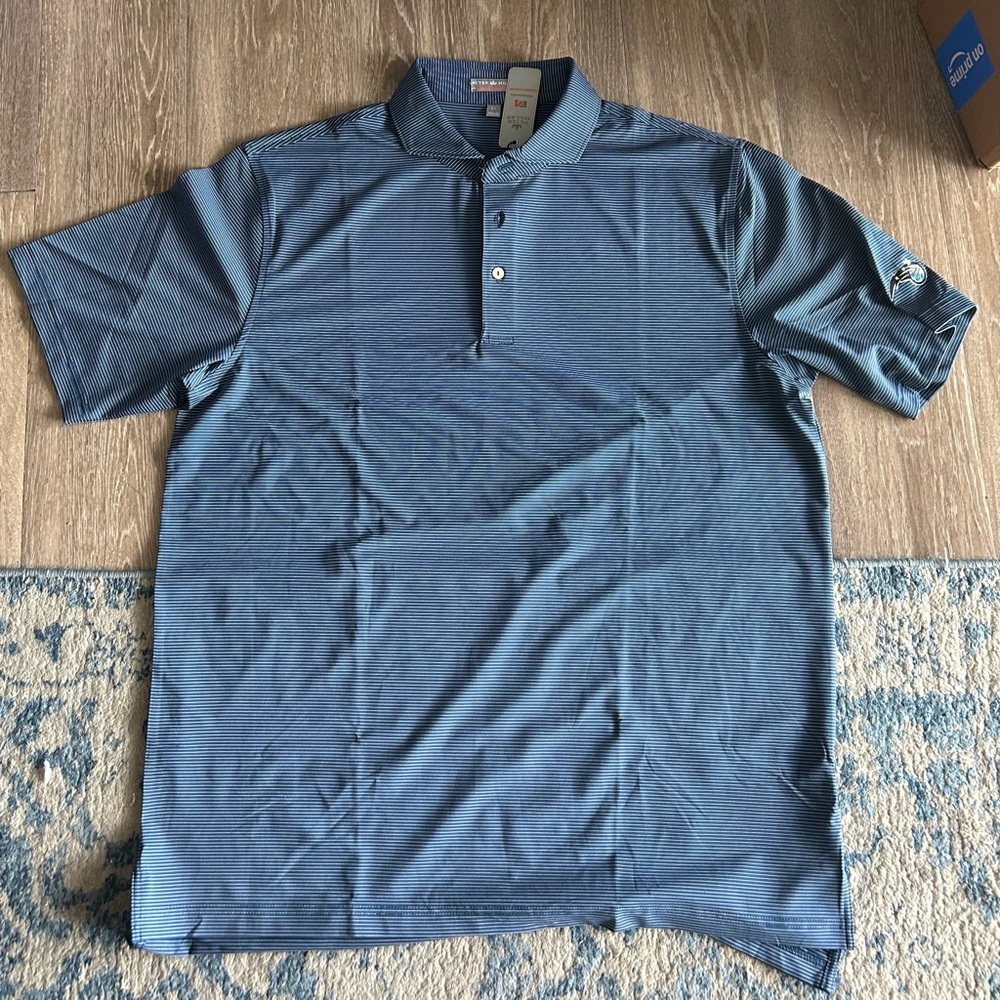 New Peter Millar Navy Polo Shirt (Orlando Magic Sleeve Logo)